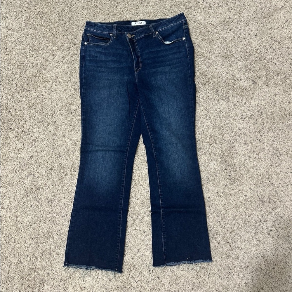 Arula/ Altar’d State crossover waist boot cut stretch Jeans. Size 12.